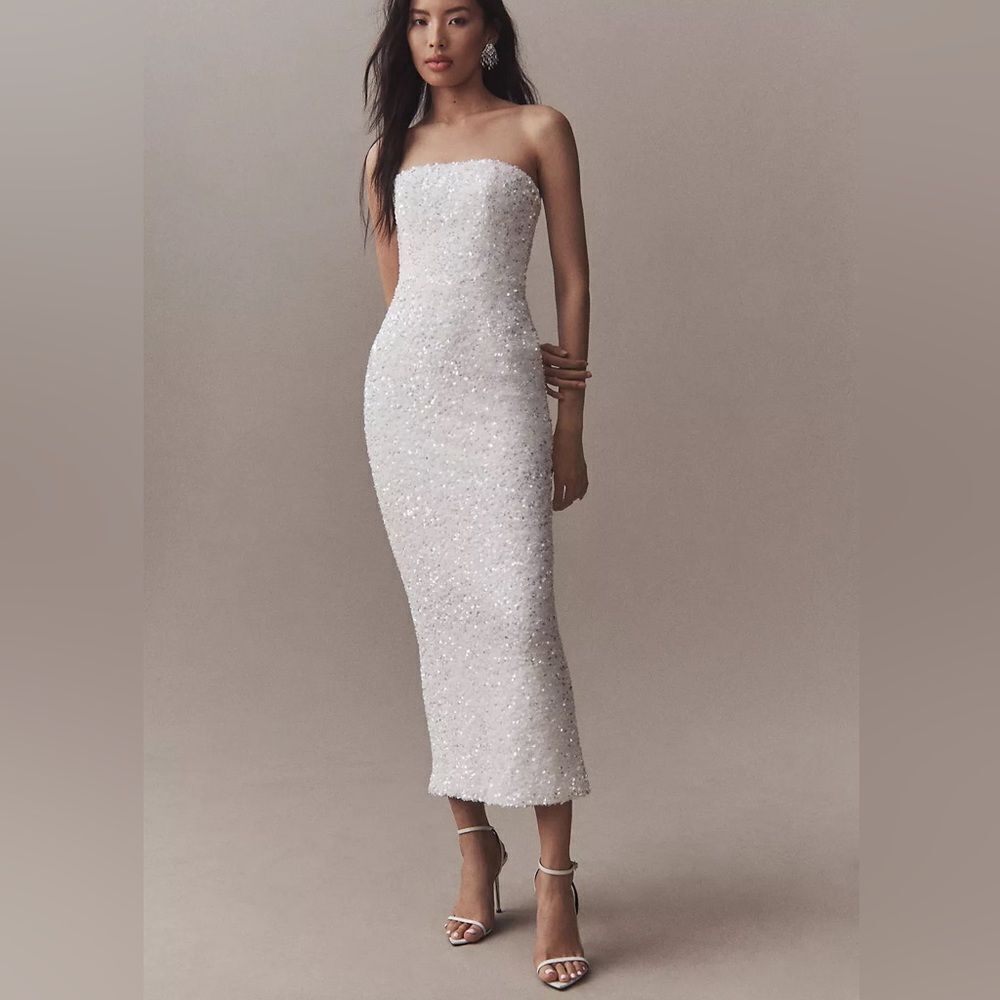 NEW Helsi Leslie Strapless Sequin Column Midi Dress in White - Size Large